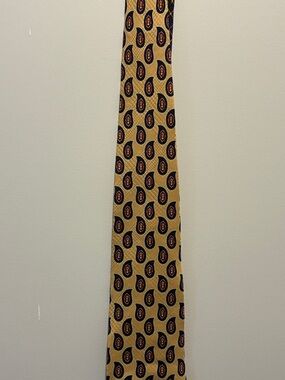 Tommy Hilfiger Yellow and Navy Geometric Medallion Silk Tie